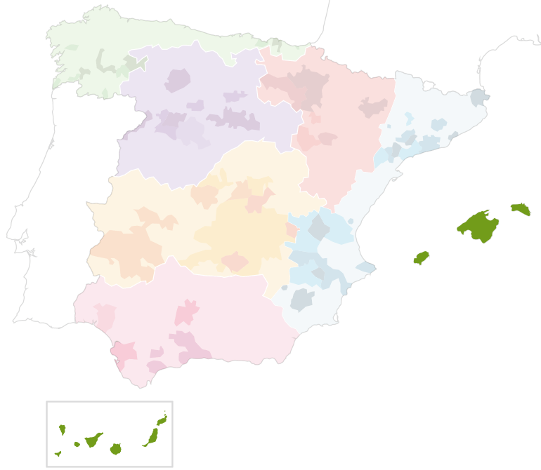 The Balearics and The Canaries Islands Wine Area Map